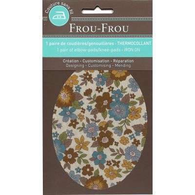 Coudières Genouillères thermocollantes Frou-Frou Fleuri Jaune Moutarde grandes fleurs