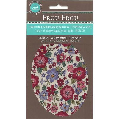 Coudières Genouillères thermocollantes Frou-Frou Fleuri Rouge grandes fleurs