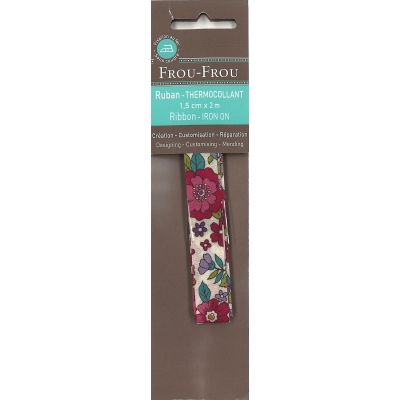 Ruban thermocollant 15mmx2m Frou-Frou Fleuri Bordeaux grandes fleurs