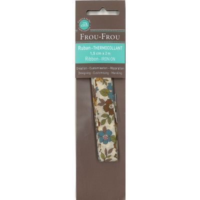 Ruban thermocollant 15mmx2m Frou-Frou Fleuri Jaune Moutarde grandes fleurs