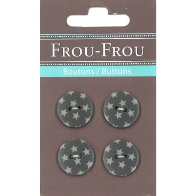 Carte 4 boutons Frou-Frou Etoiles Gris foncé 18mm