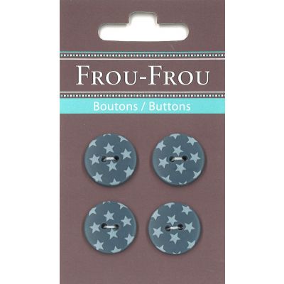 Carte 4 boutons Frou-Frou Etoiles Bleu Gris 18mm