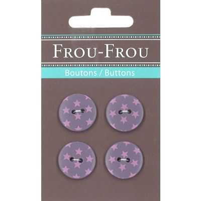 Carte 4 boutons Frou-Frou Etoiles Violet clair 18mm