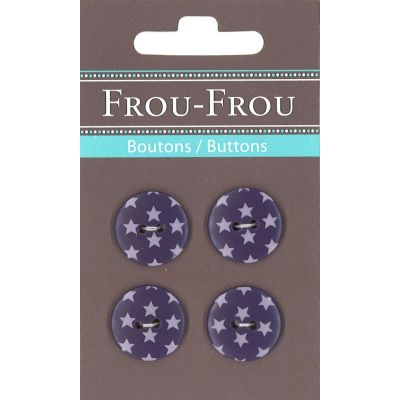 Carte 4 boutons Frou-Frou Etoiles Violet foncé 18mm