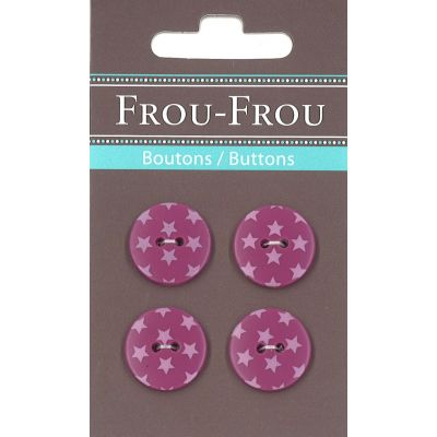 Carte 4 boutons Frou-Frou Etoiles Rose Camélia 18mm