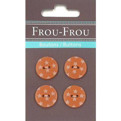 Carte 4 boutons Frou-Frou Etoiles Orange 18mm