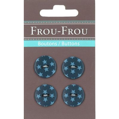 Carte 4 boutons Frou-Frou Etoiles Bleu foncé 18mm