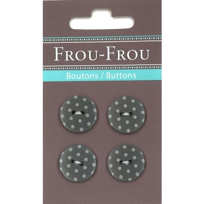 Carte 4 boutons Frou-Frou Pois Gris foncé 18mm