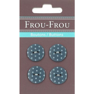 Carte 4 boutons Frou-Frou Pois Bleu Gris 18mm