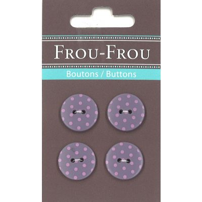 Carte 4 boutons Frou-Frou Pois Violet clair 18mm