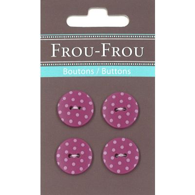 Carte 4 boutons Frou-Frou Pois Rose Camélia 18mm