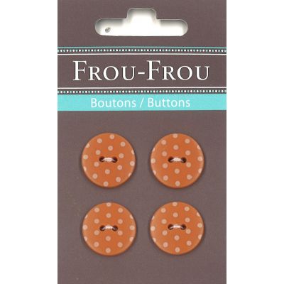 Carte 4 boutons Frou-Frou Pois Orange 18mm