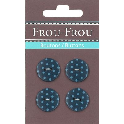 Carte 4 boutons Frou-Frou Pois Bleu foncé 18mm