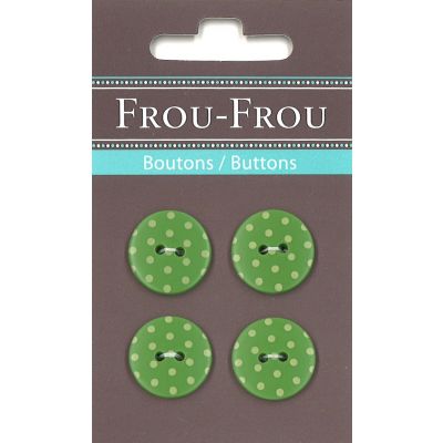 Carte 4 boutons Frou-Frou Pois Vert pomme 18mm