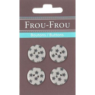 Carte 4 boutons Frou-Frou Etoiles Gris clair 18mm