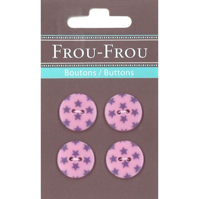 Carte 4 boutons Frou-Frou Etoiles Parme clair 18mm