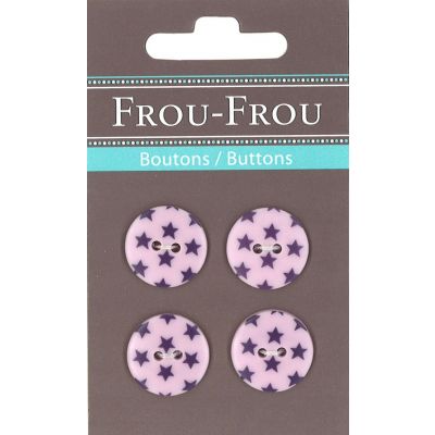 Carte 4 boutons Frou-Frou Etoiles Rose clair 18mm