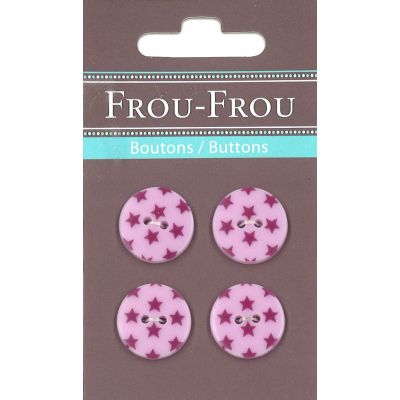 Carte 4 boutons Frou-Frou Etoiles Rose 18mm