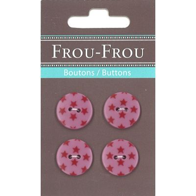 Carte 4 boutons Frou-Frou Etoiles Framboise 18mm
