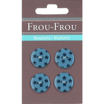 Carte 4 boutons Frou-Frou Etoiles Bleu 18mm
