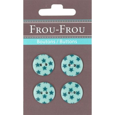 Carte 4 boutons Frou-Frou Etoiles Bleu lagon 18mm
