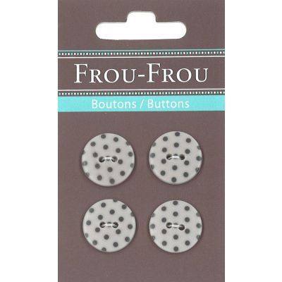 Carte 4 boutons Frou-Frou Pois Gris clair 18mm
