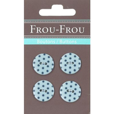 Carte 4 boutons Frou-Frou Pois Bleu layette 18mm
