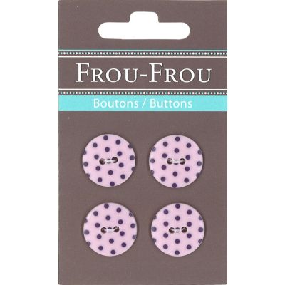 Carte 4 boutons Frou-Frou Pois Rose clair 18mm