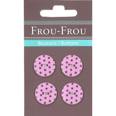 Carte 4 boutons Frou-Frou Pois Rose 18mm