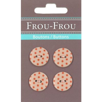 Carte 4 boutons Frou-Frou Pois Saumon 18mm