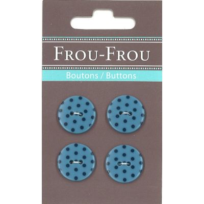 Carte 4 boutons Frou-Frou Pois Bleu 18mm