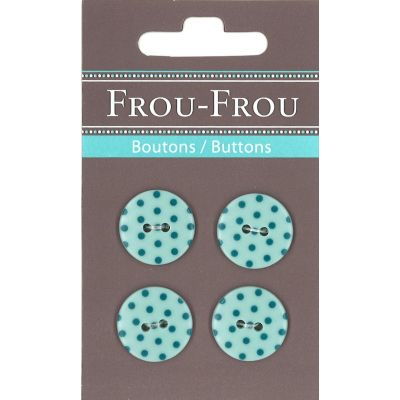 Carte 4 boutons Frou-Frou Pois Bleu lagon 18mm