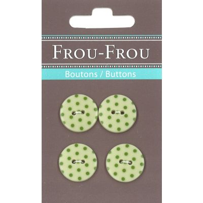 Carte 4 boutons Frou-Frou Pois Vert Anis 18mm
