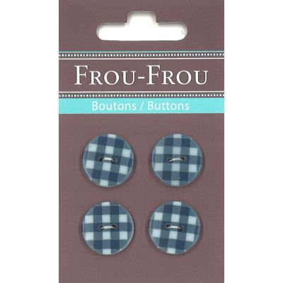 Carte 4 boutons Frou-Frou Vichy Bleu Gris 18mm