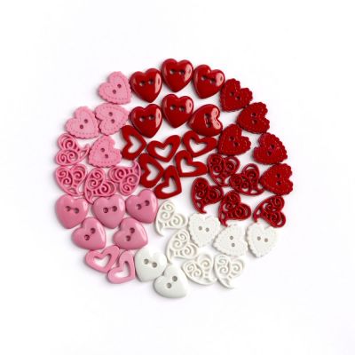 Récréatys Sachet boutons fantaisie cœurs assortiment Rose rouge blanc