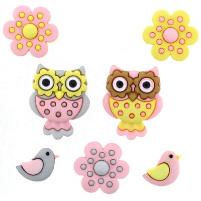 Récréatys Sachet boutons fantaisie naissance fille Hiboux Fleurs