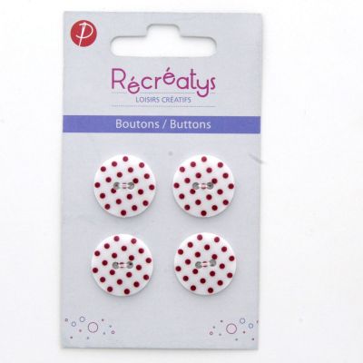 Carte de 4 ou 3 boutons (selon taille) 2 trous pois Blanc