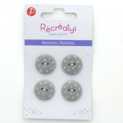 Carte de 4 ou 3 boutons (selon taille) 2 trous Fleurs Gris