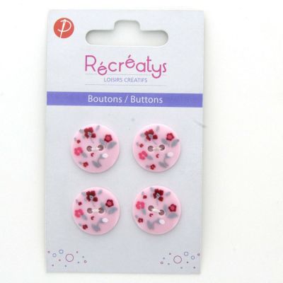 Carte de 4 ou 3 boutons (selon taille) 2 trous Fleuris Rose