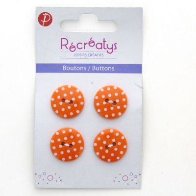 Carte de 4 ou 3 boutons (selon taille) 2 trous pois Orange