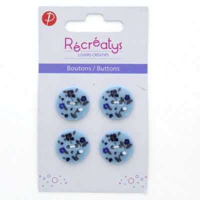Carte de 4 ou 3 boutons (selon taille) 2 trous Fleuris Bleu