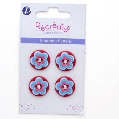 Carte de 4 ou 3 boutons (selon taille) 2 trous Florale1 Rouge