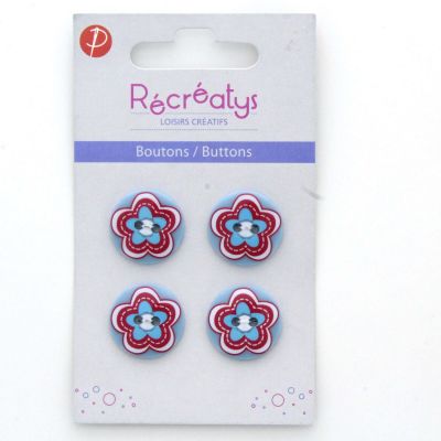 Carte de 4 ou 3 boutons (selon taille) 2 trous Florale1 Bleu