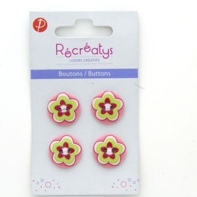 Carte de 4 ou 3 boutons (selon taille) 2 trous Florale1 Rose
