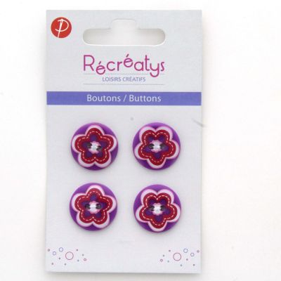 Carte de 4 ou 3 boutons (selon taille) 2 trous Florale2 Violet