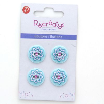Carte de 4 ou 3 boutons (selon taille) 2 trous Florale2 Turquoise