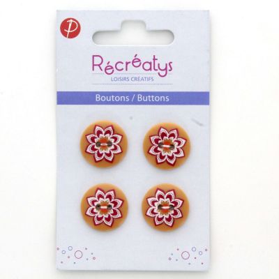 Carte de 4 ou 3 boutons (selon taille) 2 trous Florale2 Orange
