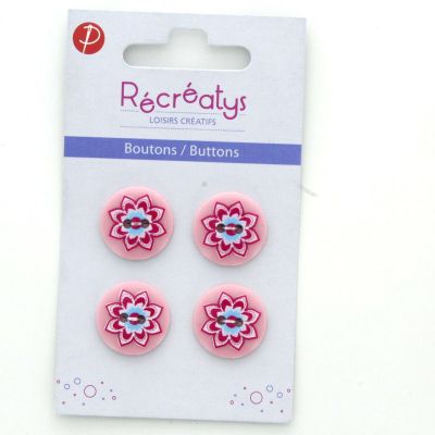 Carte de 4 ou 3 boutons (selon taille) 2 trous Florale2 Rose