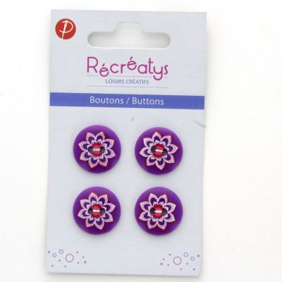 Carte de 4 ou 3 boutons (selon taille) 2 trous Florale2 Violet