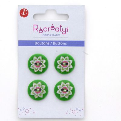 Carte de 4 ou 3 boutons (selon taille) 2 trous Florale2 Vert